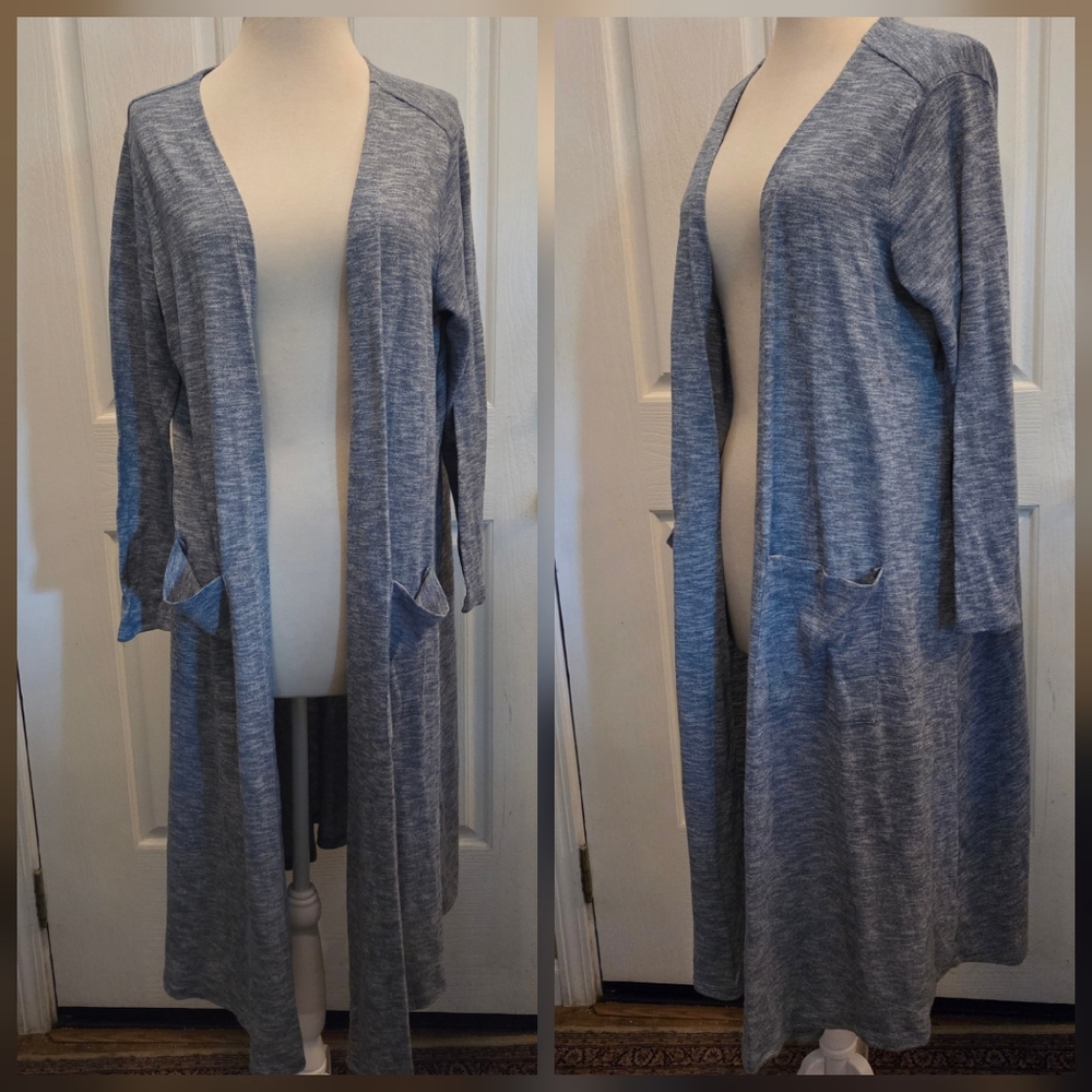 Lularoe Lightweight Duster Cardigan Knit Size Medium Pockets Top Blue Beach